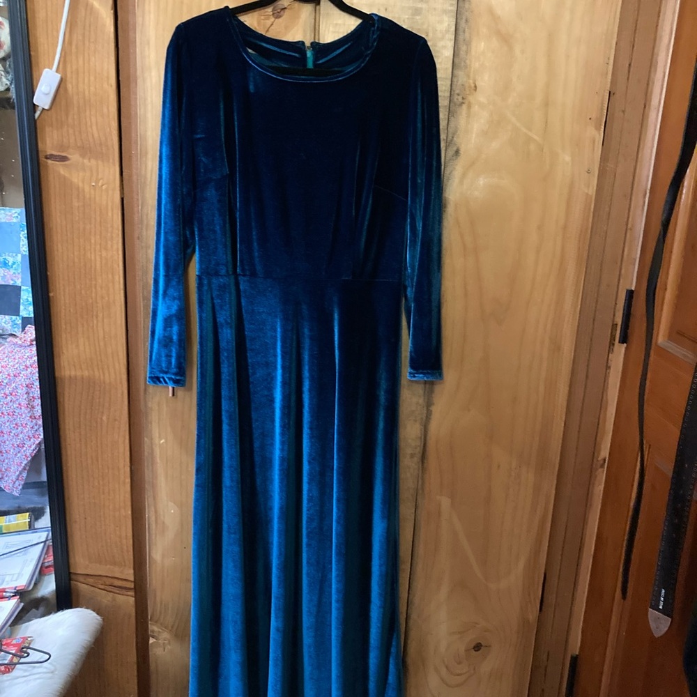 Luxurious Velvet Long Sleeve Dress in Deep Blue